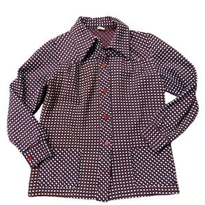 Women’s Vintage 60s 70s long Sleeve Button square pocket polyester jacket top
